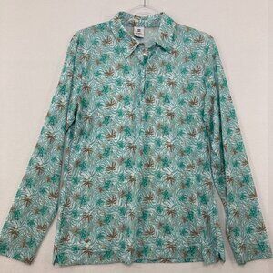Daily Sports size XL Blue Brown Palm Tree Long Sleeve‎ Polo Shirt Activewear